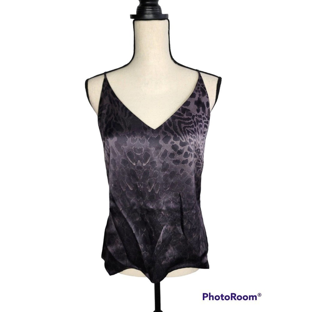 NEW L'Agence Women's Black Silk Sleeveless V-Neck Cami Tank Top Animal Print XS
